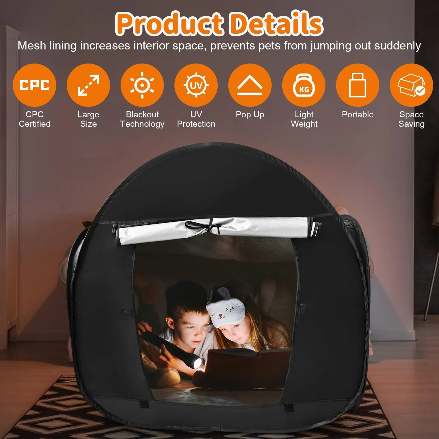 Sensory Tent for Kids with Autism - Calming Tent for Kids 5-7 Or Children 8-12, Reduce Anxiety & Improve Focus, Portable Pop-Up Blackout & Hideout (Big Size)