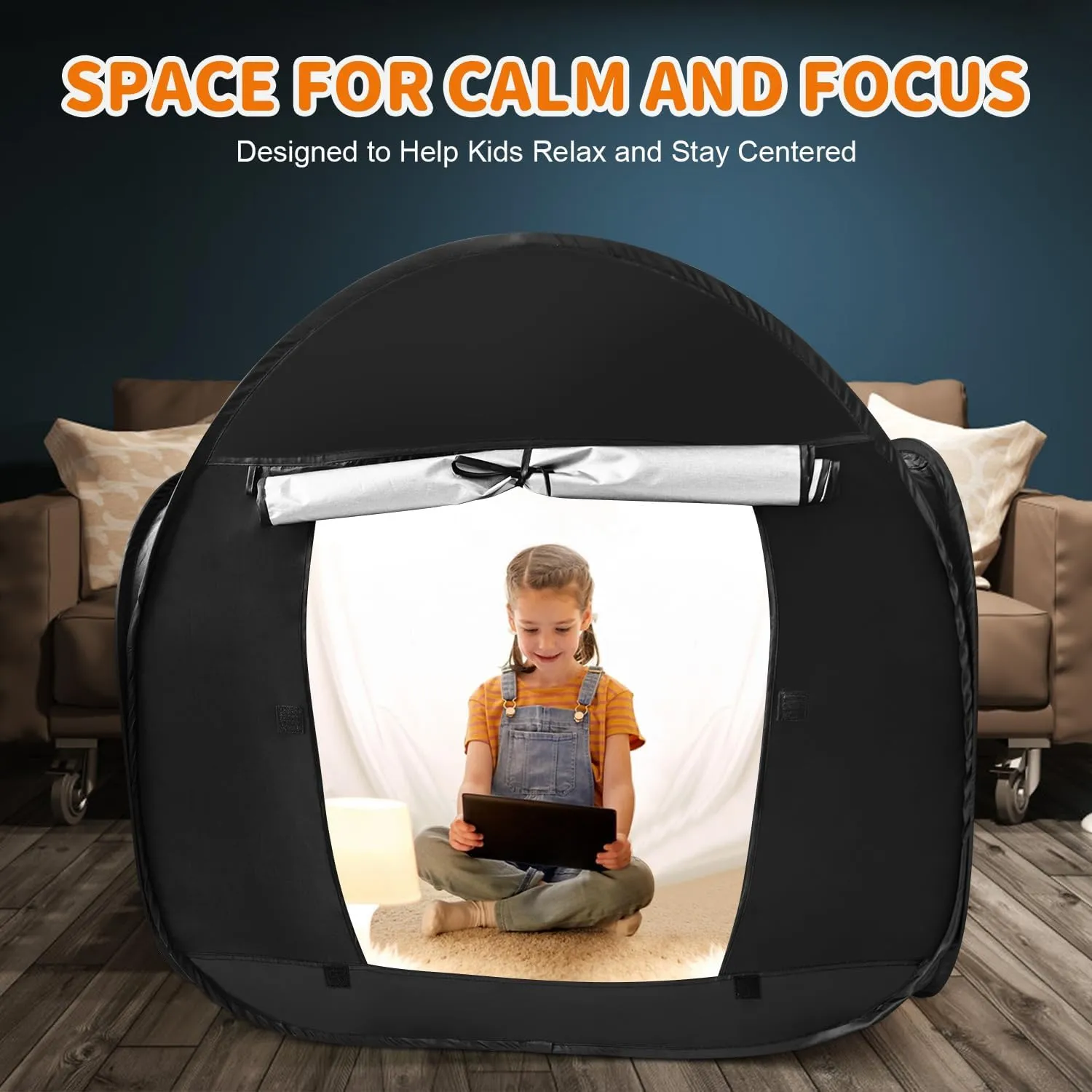 Sensory Tent for Kids with Autism - Calming Tent for Kids 5-7 Or Children 8-12, Reduce Anxiety & Improve Focus, Portable Pop-Up Blackout & Hideout (Big Size)