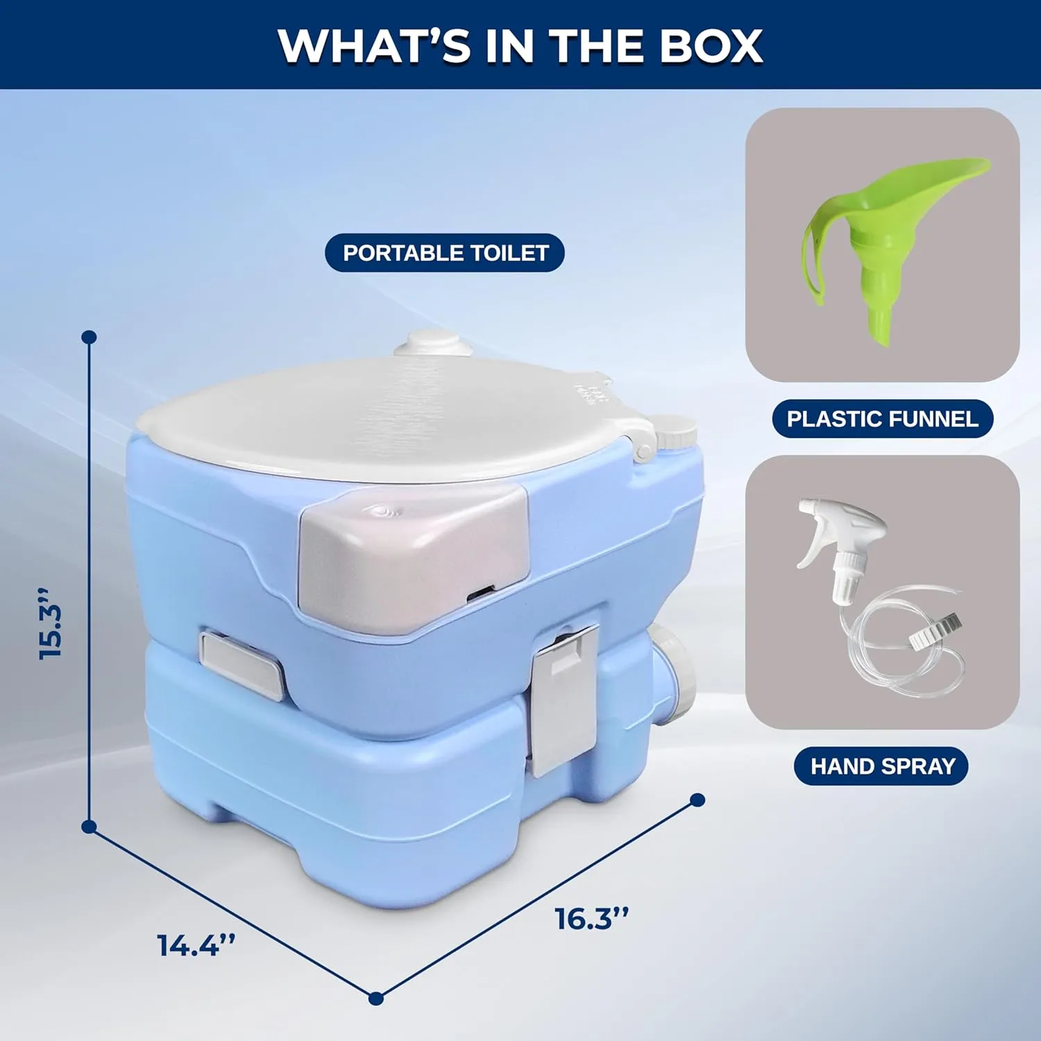 SereneLife Moonwhite 15L Travel Toilet for Camping & RV - Extra-Large Leak-Proof Seat, Hand Sprayer, Funnel, Full Flush & Phone Slot - Ideal Travel Potty for Adults, Campsites, Boats & Road Trips