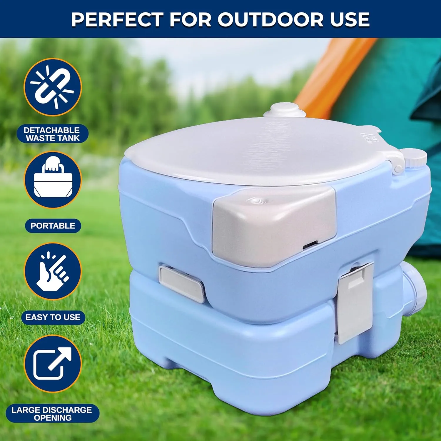 SereneLife Moonwhite 15L Travel Toilet for Camping & RV - Extra-Large Leak-Proof Seat, Hand Sprayer, Funnel, Full Flush & Phone Slot - Ideal Travel Potty for Adults, Campsites, Boats & Road Trips