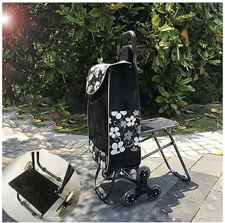 Shopping Cart Shopping Trolley Foldable Shopping Cart with Built-in Seat, 6 Wheel Grocery Utility Cart, Picnic Climbing Cart, Home Storage Grocery Cart (4)