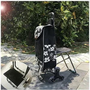 Shopping Cart Shopping Trolley Foldable Shopping Cart with Built-in Seat, 6 Wheel Grocery Utility Cart, Picnic Climbing Cart, Home Storage Grocery Cart (4)