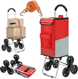 Shopping Cart, Super Loading Stair Climber 220 lbs Capacity Grocery Foldable Cart with Extra Large Shopping Bag Laundry Utility Cart with Adjustable Bungee Cord, red