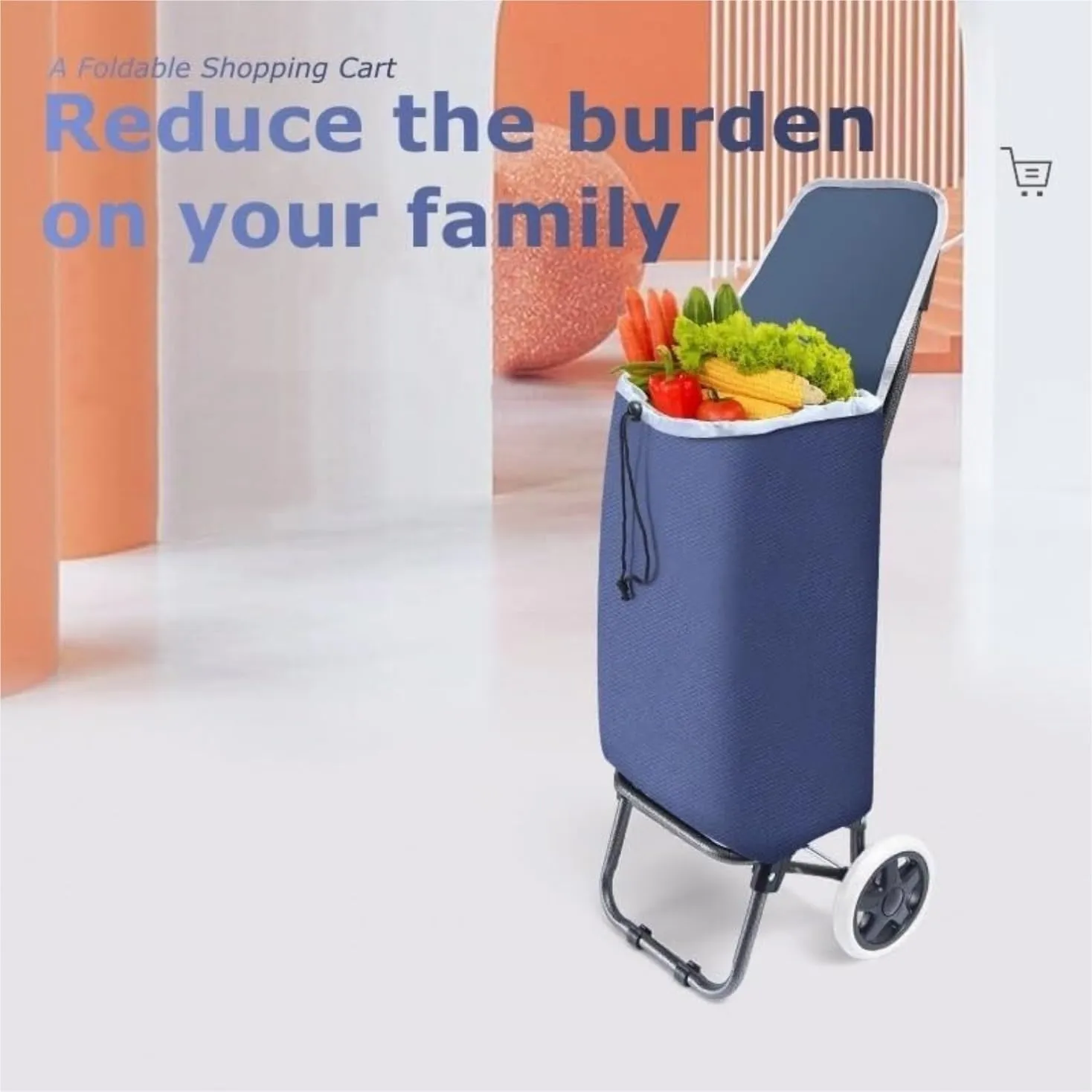 Shopping Trolley Cart Foldable Shopping Trolley Bag with Wheels Large Reusable Cloth Hand Tote Supermarket Pull Cart Bag Shopping Cart