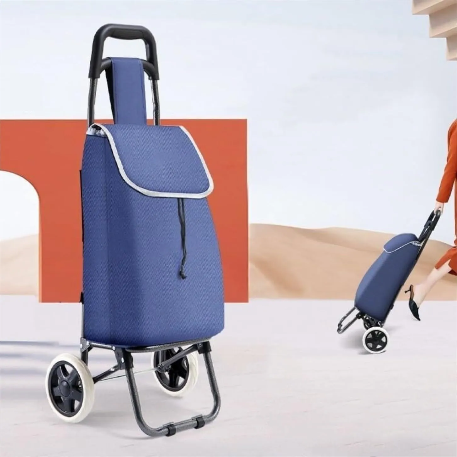 Shopping Trolley Cart Foldable Shopping Trolley Bag with Wheels Large Reusable Cloth Hand Tote Supermarket Pull Cart Bag Shopping Cart