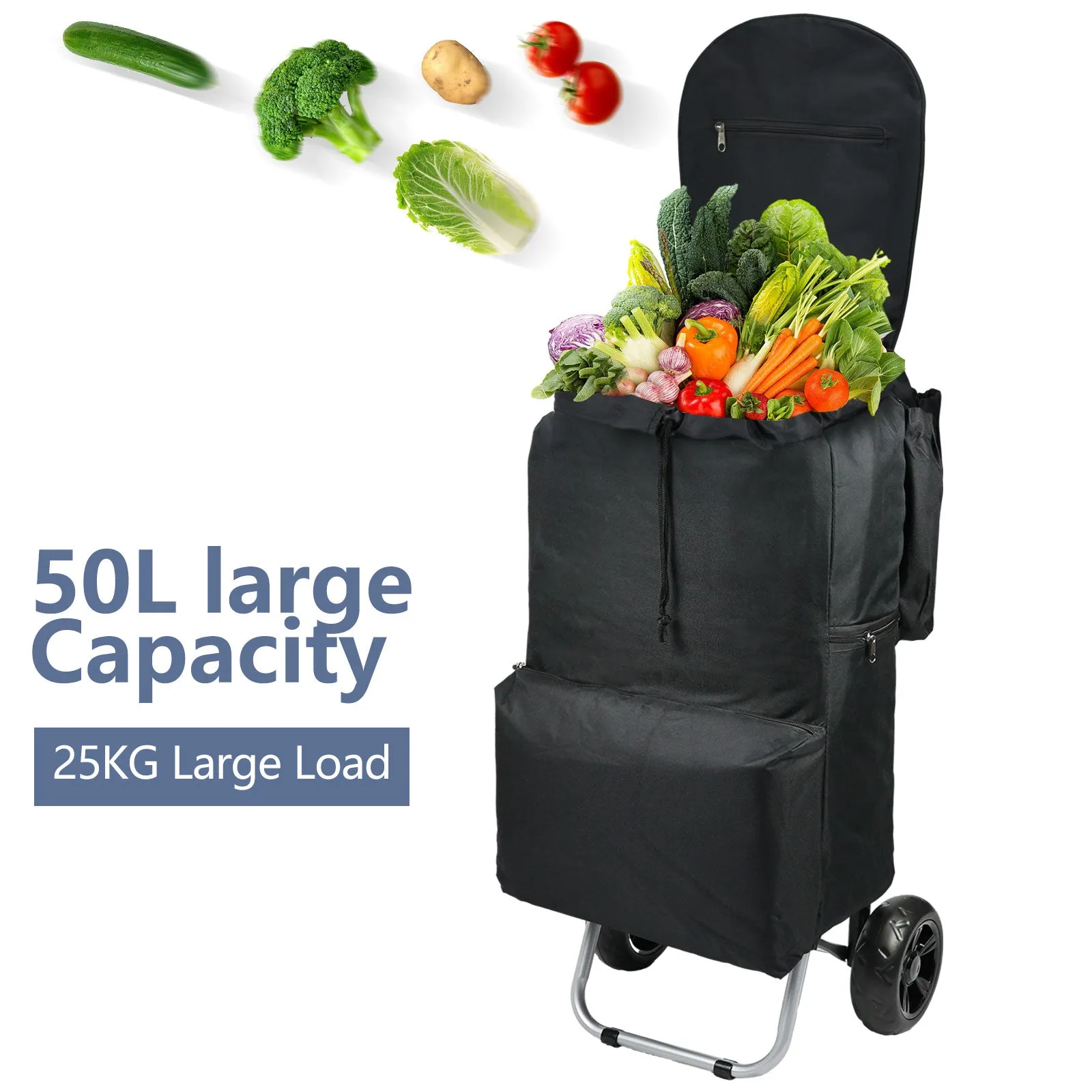 Shopping Trolley Foldable Shopping Cart Lightweight Utility Cart Grocery Market Cart With Waterproof Bag