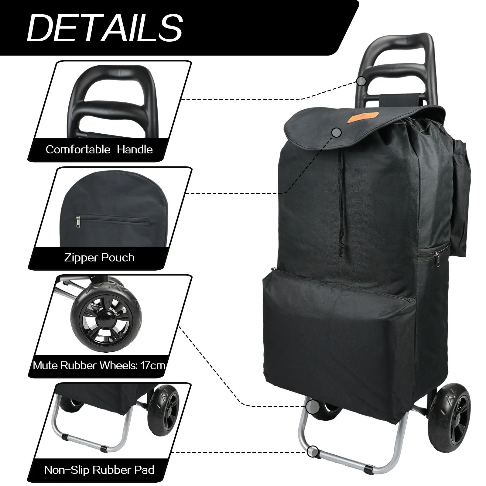 Shopping Trolley Foldable Shopping Cart Lightweight Utility Cart Grocery Market Cart With Waterproof Bag