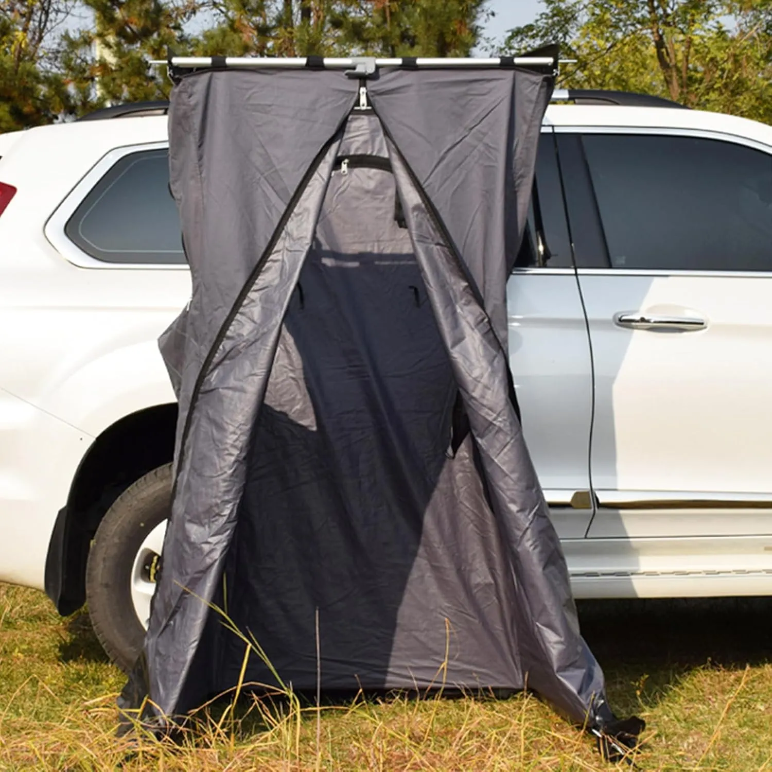 Shower Tent for Cars, Car Side Privacy Shelter Bathroom Outdoor Changing Room, Vehicle Awning Shower Room for SUV Truck, Portable Toilet Shower Tents, Easy to Assemble (Grey 196X94X84cm)