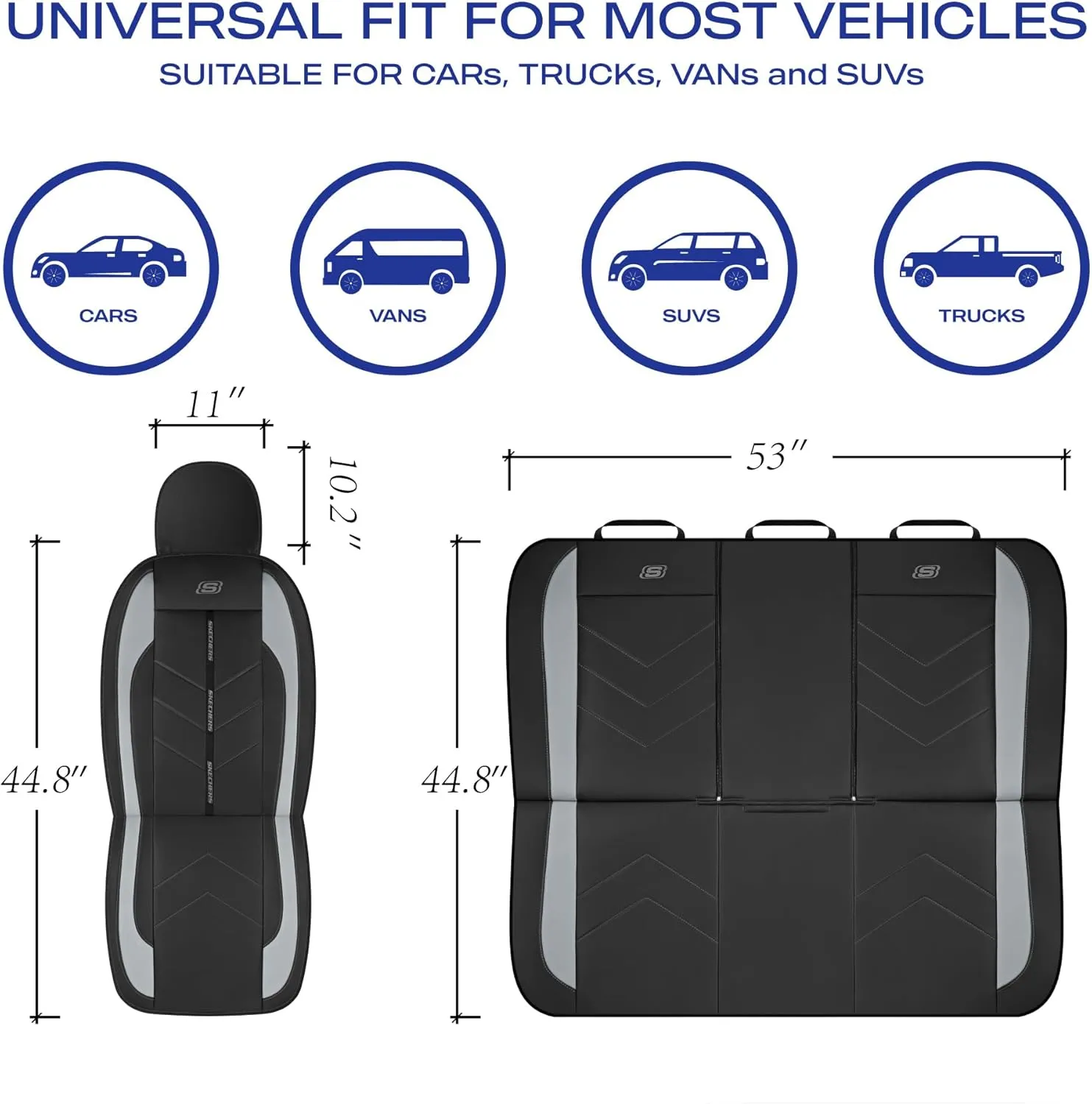 Skechers Car Seat Covers,Luxury Faux Leather Seat Covers,Waterproof Anti Slip Car Seat Protector Front Seats,Car Accessories Airbag Universal Fit for Most Cars,Vans,Trucks,SUV,Grey