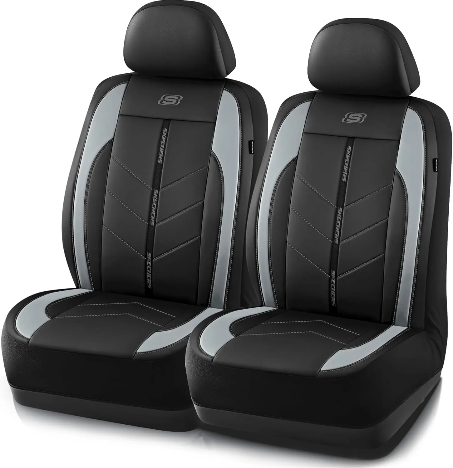 Skechers Car Seat Covers,Luxury Faux Leather Seat Covers,Waterproof Anti Slip Car Seat Protector Front Seats,Car Accessories Airbag Universal Fit for Most Cars,Vans,Trucks,SUV,Grey