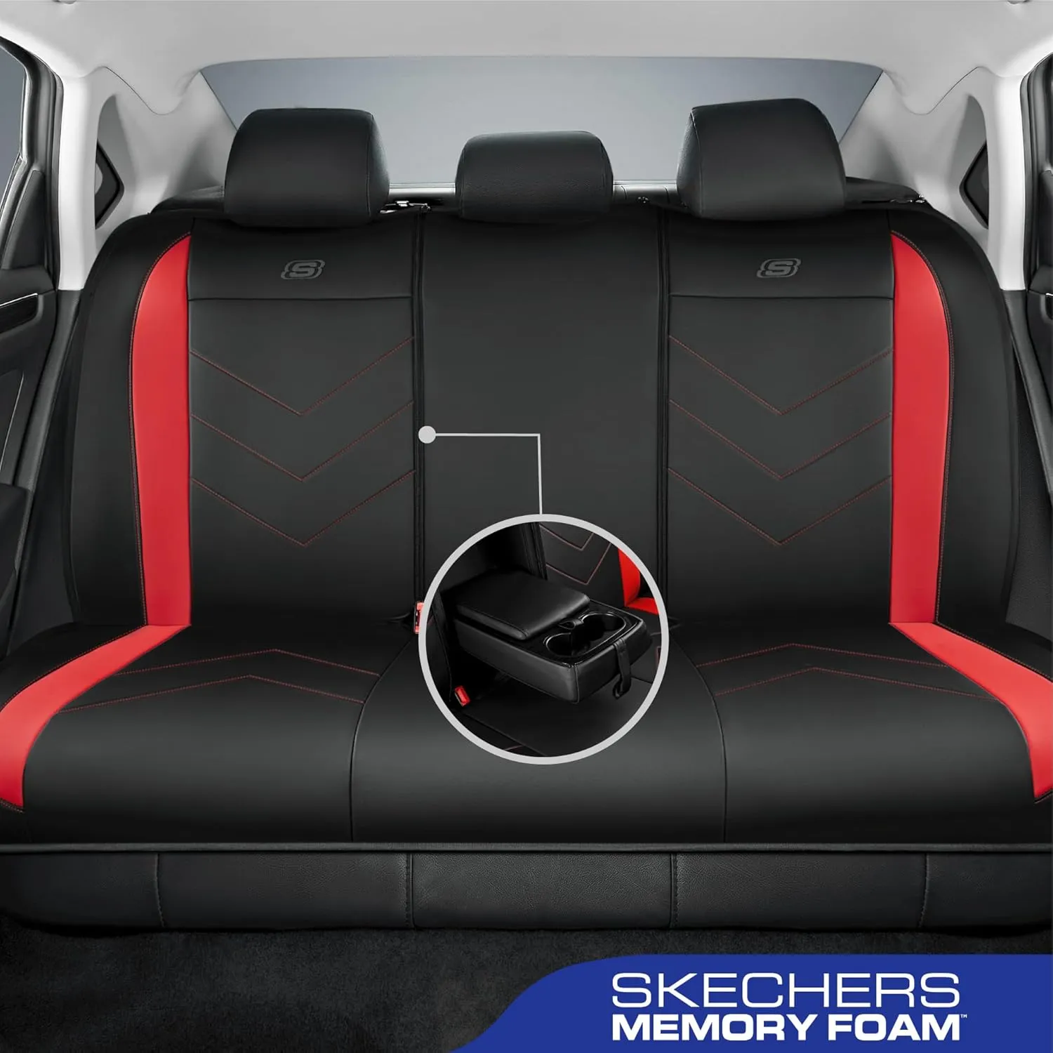Skechers Car Seat Covers,Luxury Faux Leather Seat Covers,Waterproof Anti Slip Car Seat ProtectorFull Set,Car Accessories Airbag Universal Fit for Most Cars,Vans,Trucks,SUV,Red