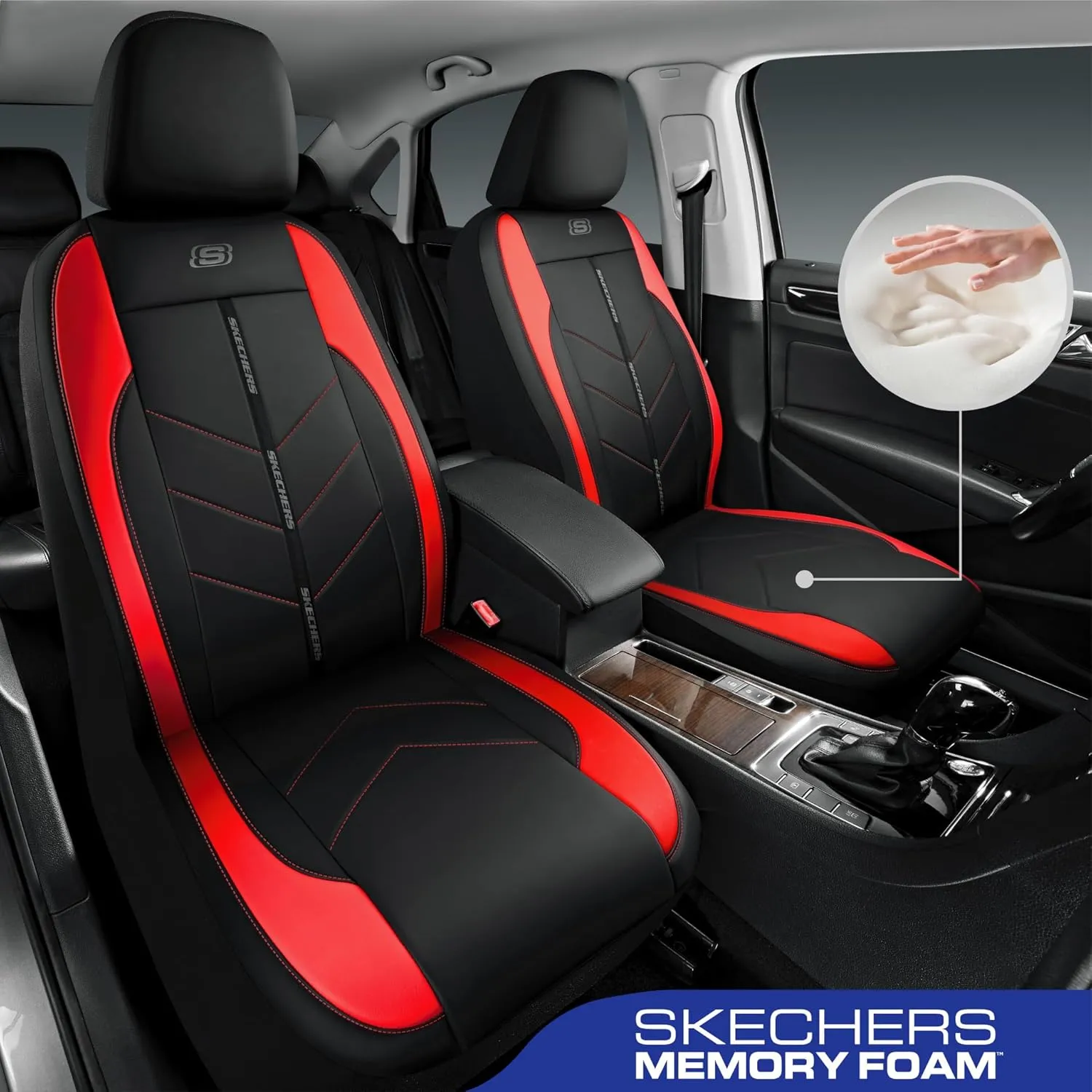 Skechers Car Seat Covers,Luxury Faux Leather Seat Covers,Waterproof Anti Slip Car Seat ProtectorFull Set,Car Accessories Airbag Universal Fit for Most Cars,Vans,Trucks,SUV,Red