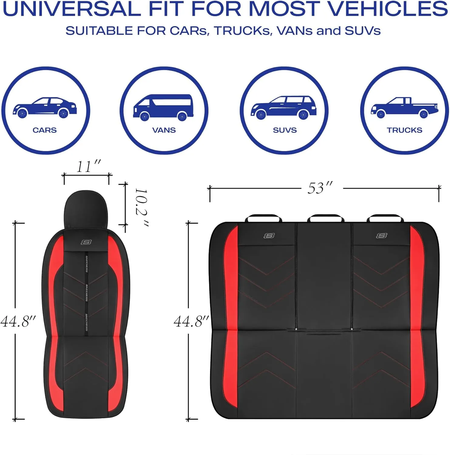 Skechers Car Seat Covers,Luxury Faux Leather Seat Covers,Waterproof Anti Slip Car Seat ProtectorFull Set,Car Accessories Airbag Universal Fit for Most Cars,Vans,Trucks,SUV,Red