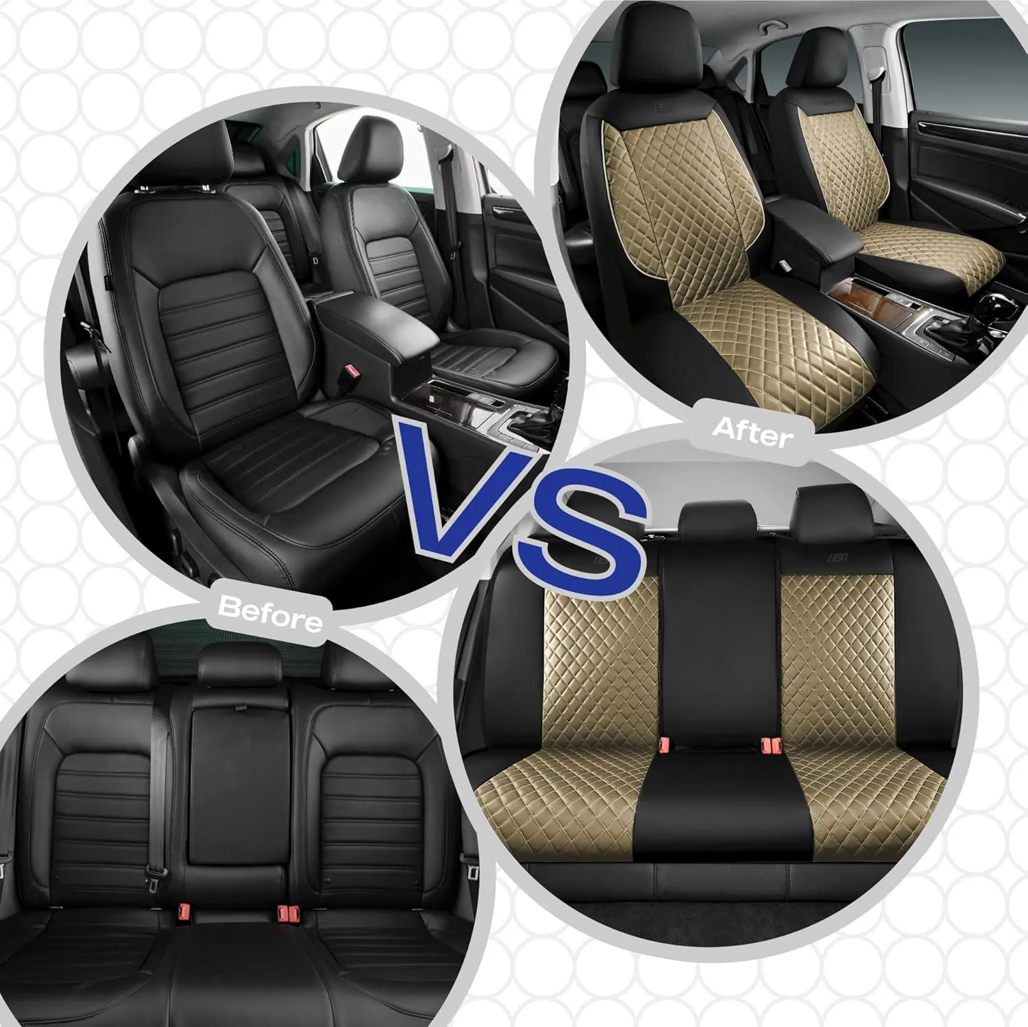 Skechers Car Seat Covers,Piping Luxury Faux Seat Covers,Waterproof Anti Slip Car Seat Protector Front Seats,Car Accessories Airbag Universal Fit for Most Cars,Vans,Trucks,SUV,Beige