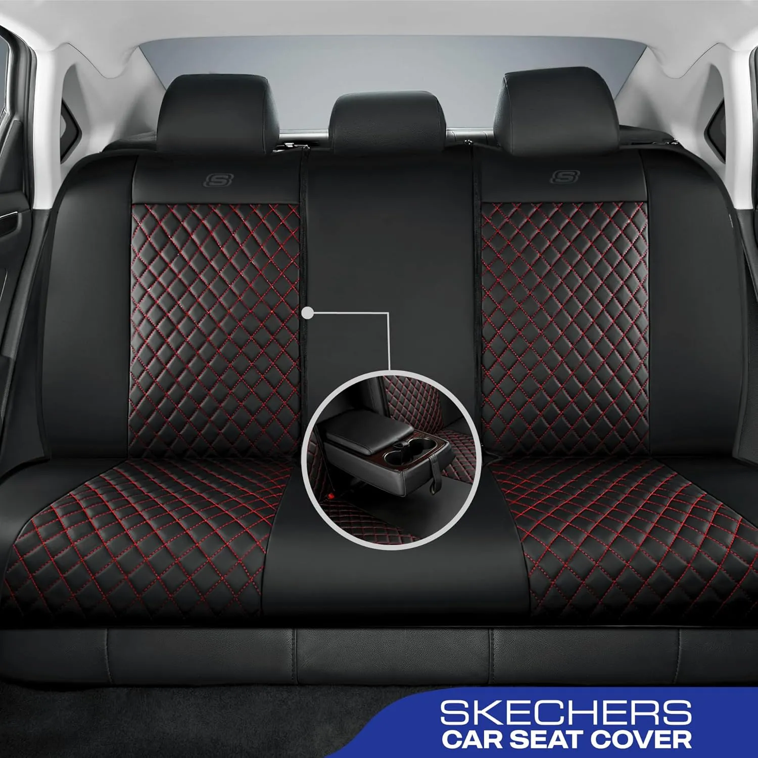 Skechers Car Seat Covers,Piping Luxury Faux Seat Covers,Waterproof Anti Slip Car Seat Protector Front Seats,Car Accessories Airbag Universal Fit for Most Cars,Vans,Trucks,SUV,Red