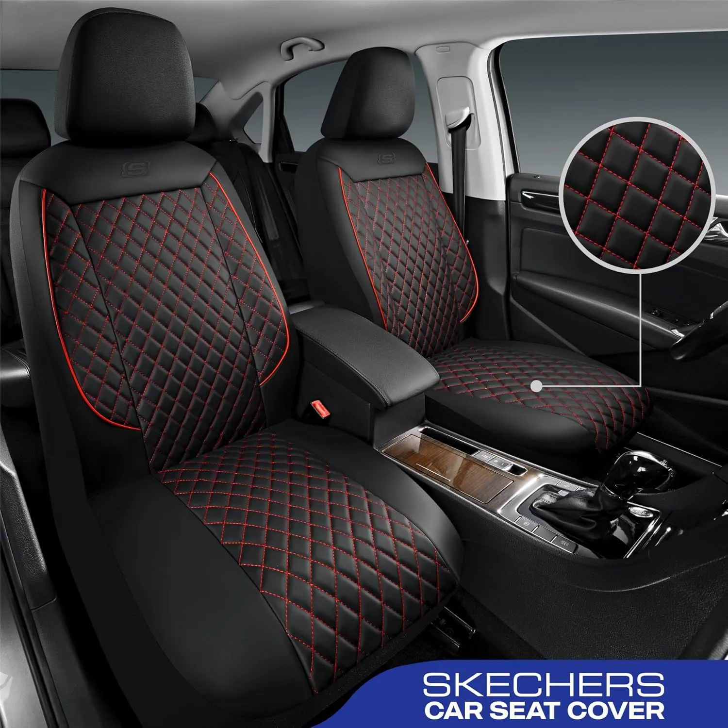Skechers Car Seat Covers,Piping Luxury Faux Seat Covers,Waterproof Anti Slip Car Seat Protector Front Seats,Car Accessories Airbag Universal Fit for Most Cars,Vans,Trucks,SUV,Red
