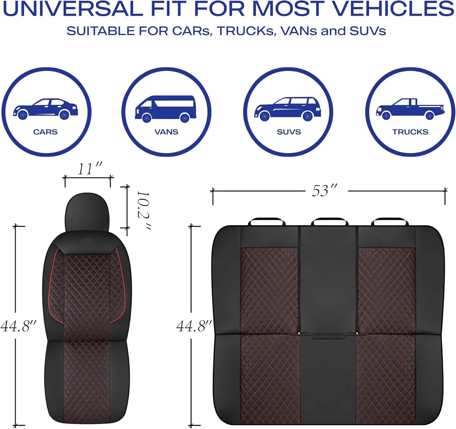 Skechers Car Seat Covers,Piping Luxury Faux Seat Covers,Waterproof Anti Slip Car Seat Protector Front Seats,Car Accessories Airbag Universal Fit for Most Cars,Vans,Trucks,SUV,Red