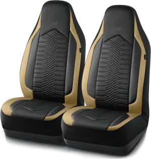 Skechers Memory Foam Car Seat Covers, Leather High Back Seat Covers Quilting Design,Waterproof Sports Car Seat Covers Front Seats,Airbag Compatible, Universal Fit for Most Cars, SUVs,Trucks,Beige