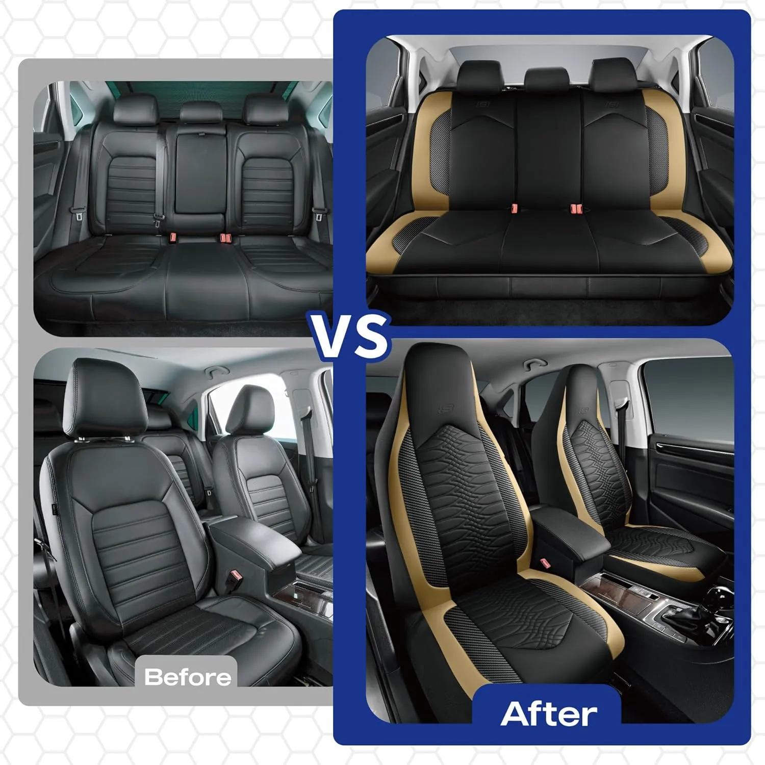 Skechers Memory Foam Car Seat Covers, Leather High Back Seat Covers Quilting Design,Waterproof Sports Car Seat Covers Front Seats,Airbag Compatible, Universal Fit for Most Cars, SUVs,Trucks,Beige