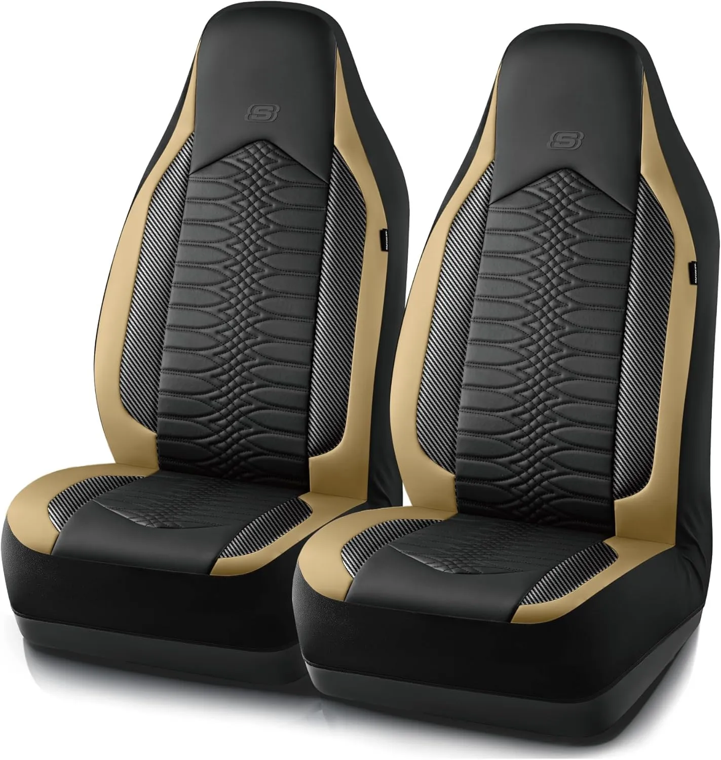 Skechers Memory Foam Car Seat Covers, Leather High Back Seat Covers Quilting Design,Waterproof Sports Car Seat Covers Front Seats,Airbag Compatible, Universal Fit for Most Cars, SUVs,Trucks,Beige