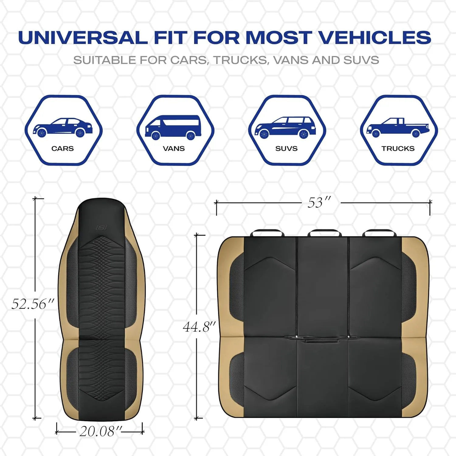 Skechers Memory Foam Car Seat Covers, Leather High Back Seat Covers Quilting Design,Waterproof Sports Car Seat Covers Full Sets,Airbag Compatible, Universal Fit for Most Cars, SUVs,Trucks,Beige