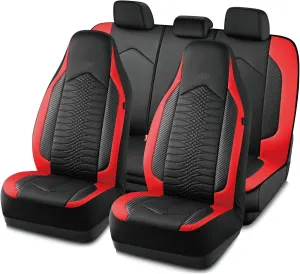 Skechers Memory Foam Car Seat Covers, Leather High Back Seat Covers Quilting Design,Waterproof Sports Car Seat Covers Full Sets,Airbag Compatible, Universal Fit for Most Cars, SUVs,Trucks,Red