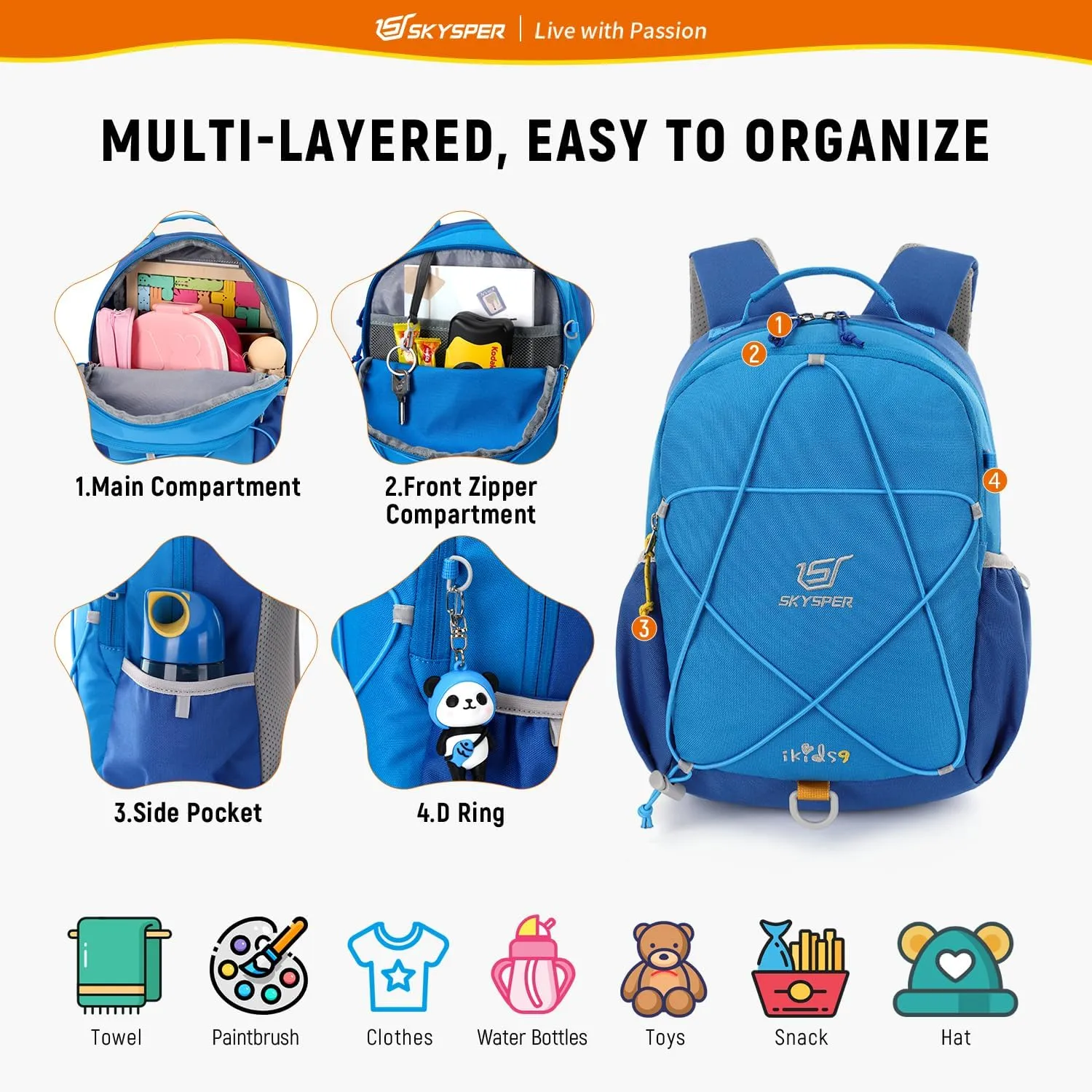 SKYSPER Toddler Backpack with Leash for Boys Girls Kids Travel Backpack Preschool Kindergarten Backpack for Outdoor Day Trips(Sky Blue)