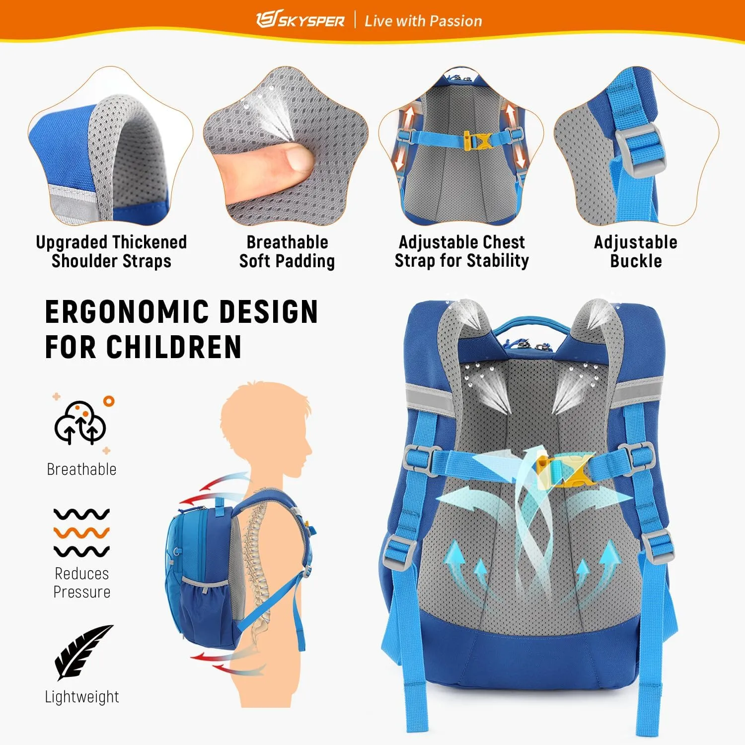 SKYSPER Toddler Backpack with Leash for Boys Girls Kids Travel Backpack Preschool Kindergarten Backpack for Outdoor Day Trips(Sky Blue)