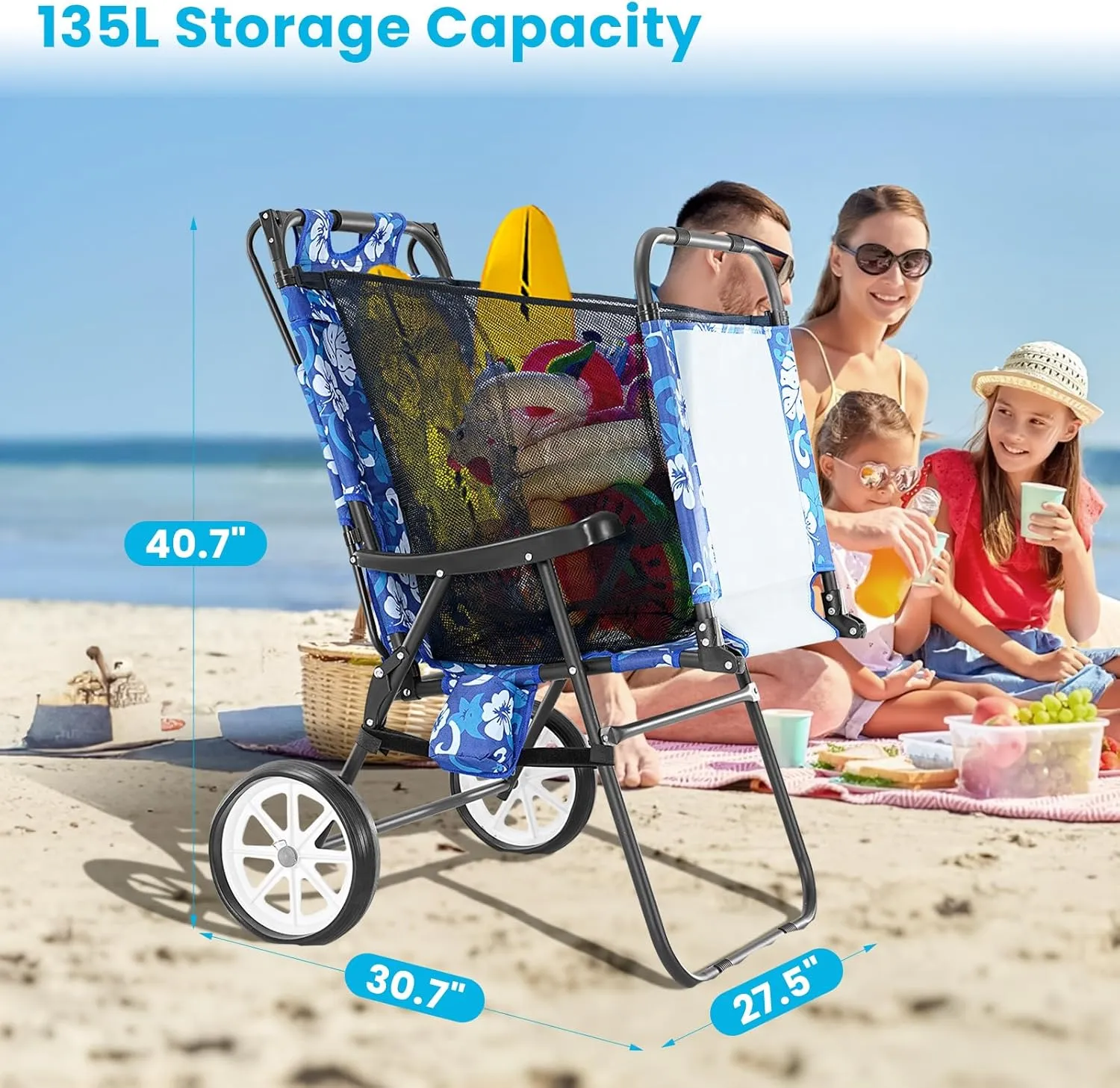 Slsy Beach Cart Chairs with Wheels, 2 in 1 Heavy Duty Beach Chair with Canopy Shade, Folding Lounge Chair with Integrated Wagon Pull Cart Combination, Perfect for Backyard, Pool or Picnic