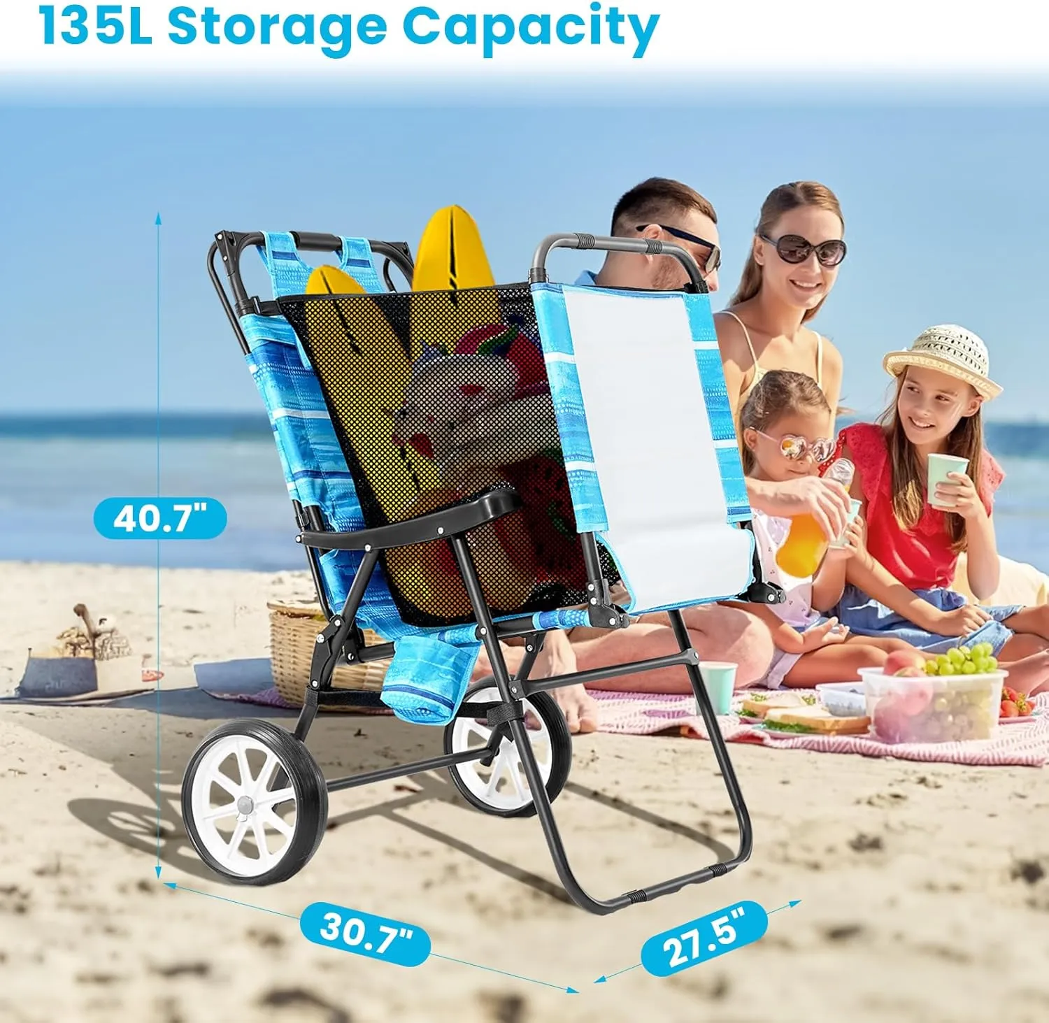 Slsy Beach Cart Chairs with Wheels, 2 in 1 Heavy Duty Beach Chair with Canopy Shade, Folding Lounge Chair with Integrated Wagon Pull Cart Combination, Perfect for Backyard, Pool or Picnic