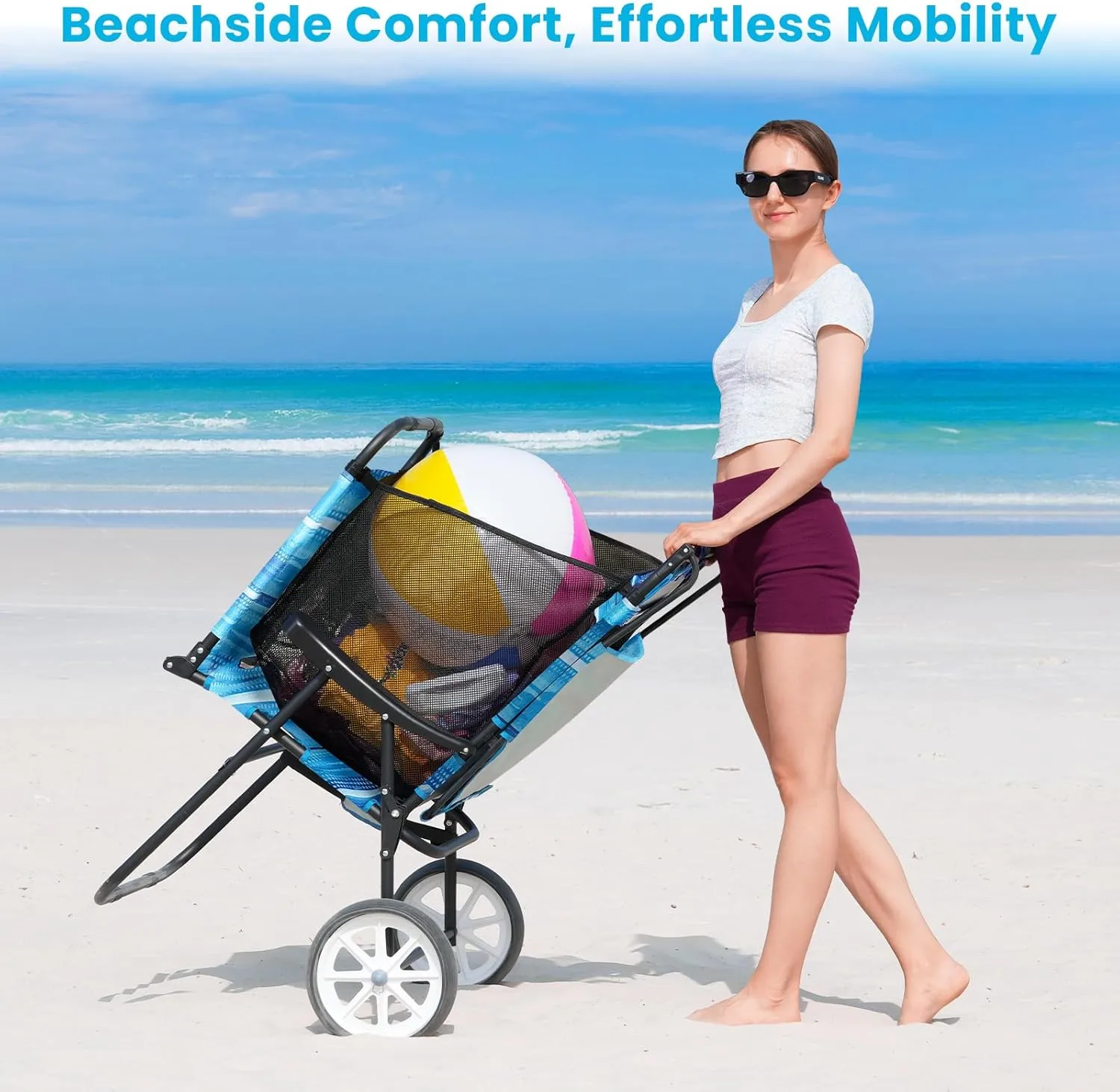 Slsy Beach Cart Chairs with Wheels, 2 in 1 Heavy Duty Beach Chair with Canopy Shade, Folding Lounge Chair with Integrated Wagon Pull Cart Combination, Perfect for Backyard, Pool or Picnic