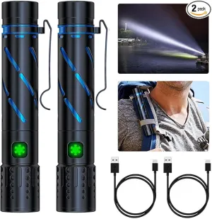 Small Rechargeable Flashlight 20000 High Lumens - 1500 Meters Long Beam Super Bright LED Tactical Flash light with Pocket Clip & IPX5 Waterproof for Camping, 4 Modes Zoomable Pocket EDC Flashlight
