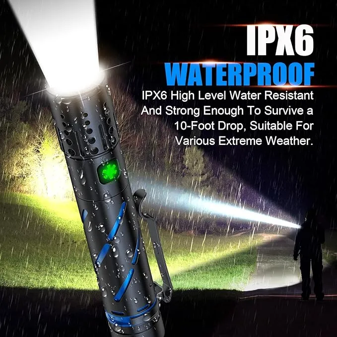 Small Rechargeable Flashlight 20000 High Lumens - 1500 Meters Long Beam Super Bright LED Tactical Flash light with Pocket Clip & IPX5 Waterproof for Camping, 4 Modes Zoomable Pocket EDC Flashlight