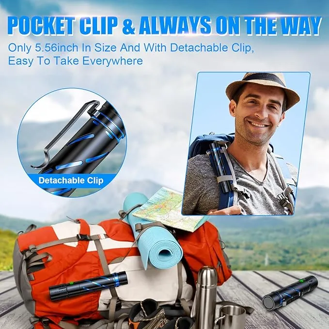 Small Rechargeable Flashlight 20000 High Lumens - 1500 Meters Long Beam Super Bright LED Tactical Flash light with Pocket Clip & IPX5 Waterproof for Camping, 4 Modes Zoomable Pocket EDC Flashlight
