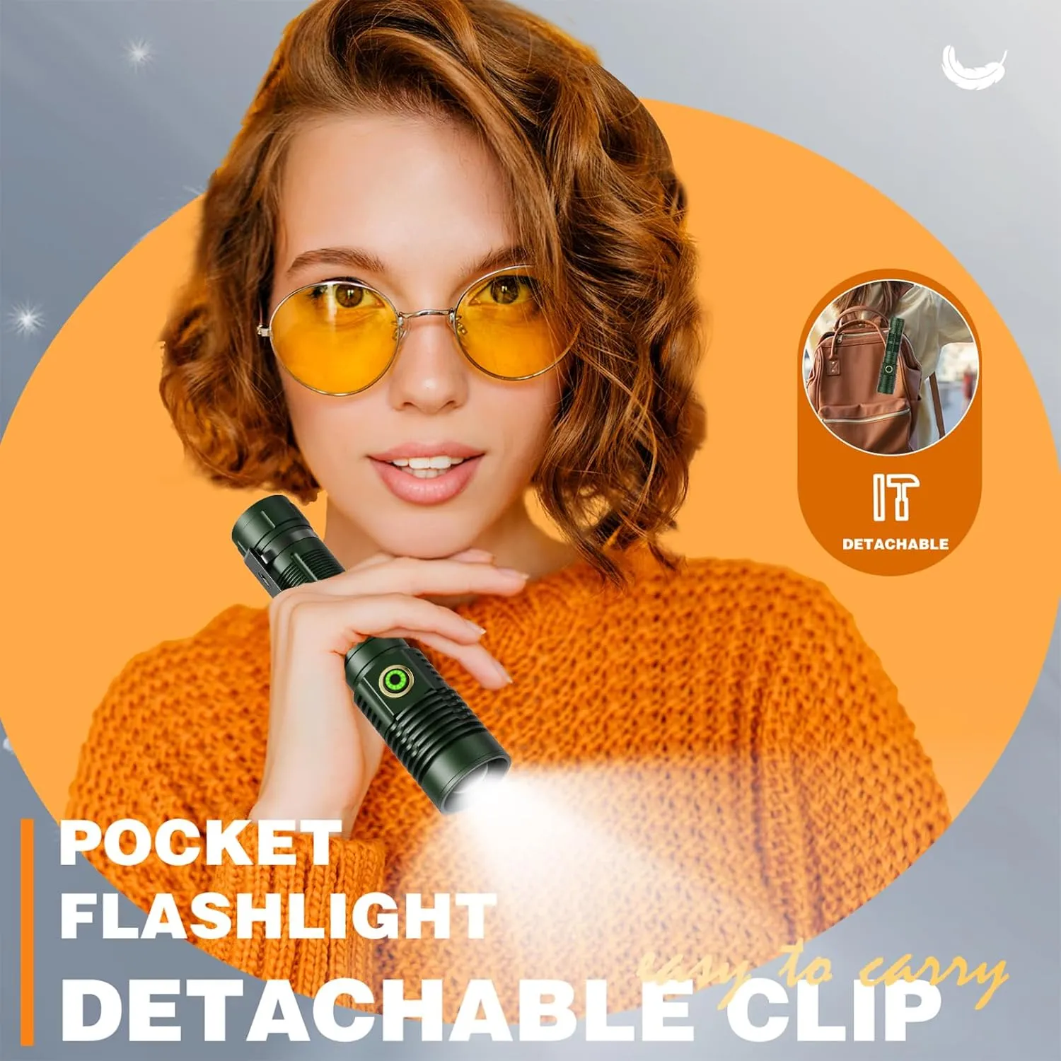 Small Tactical Flashlights 20000 High Lumens - 1500 Meters Long Beam Super Bright LED Magnetic Flashlight USB Rechargeable Zoomable 5Modes Long Beam Spotlight Flashlight for Hiking, Camping-dark Green