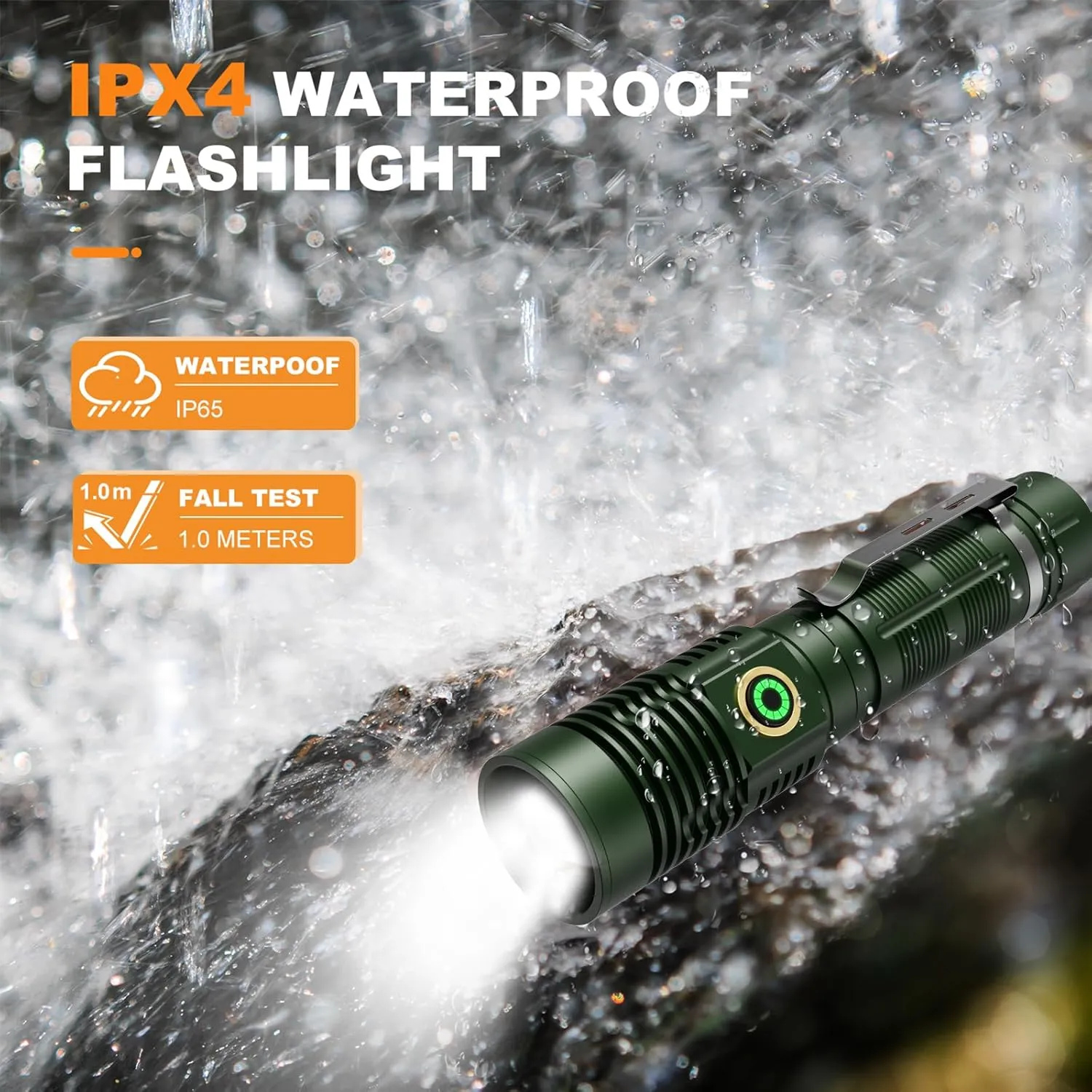 Small Tactical Flashlights 20000 High Lumens - 1500 Meters Long Beam Super Bright LED Magnetic Flashlight USB Rechargeable Zoomable 5Modes Long Beam Spotlight Flashlight for Hiking, Camping-dark Green