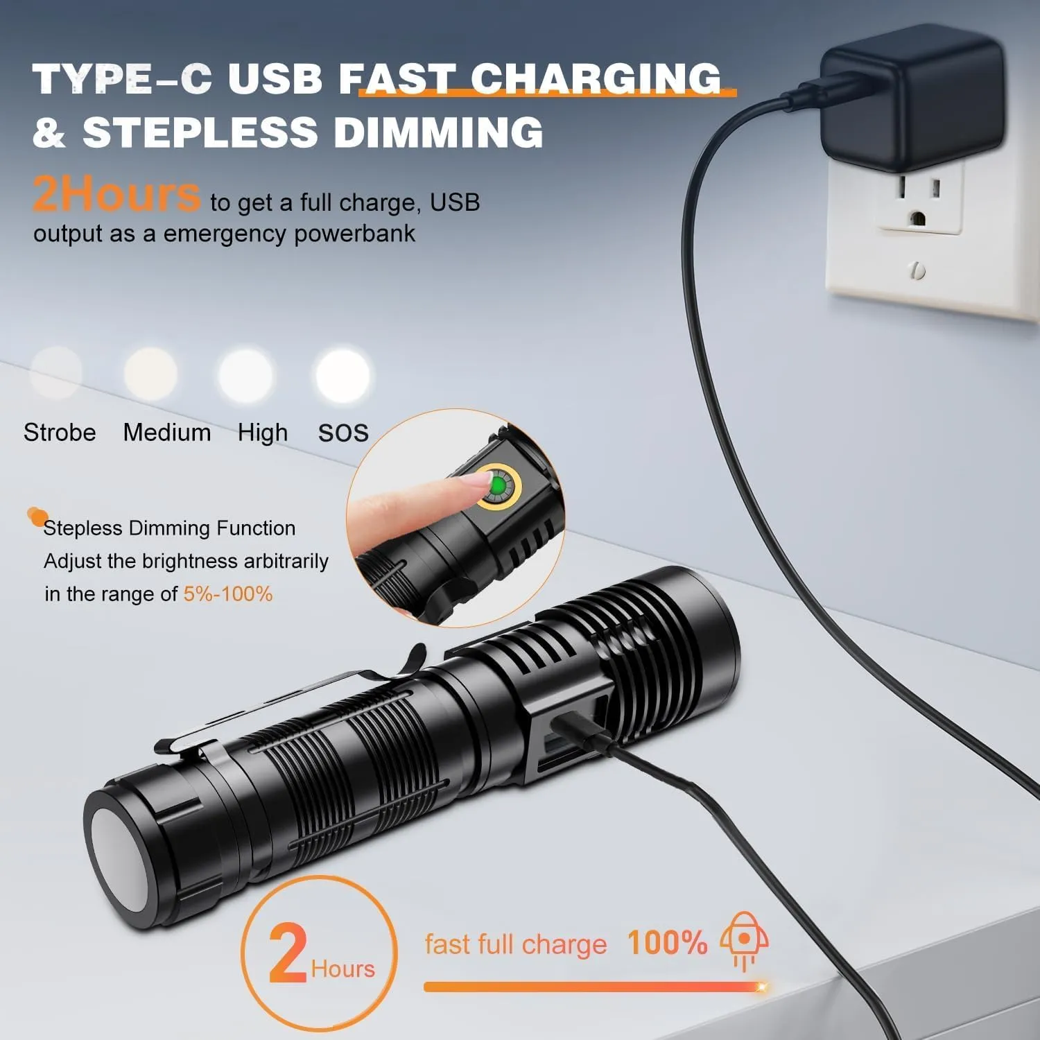 Small Tactical Flashlights High Lumens - 1500 Meters Long Beam Super Bright LED Magnetic Flashlight USB Rechargeable Zoomable 5Modes Long Beam Spotlight Flashlight for Hiking, Camping, 1pcs