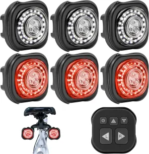 Smart Bike Lights System-Taillight,Headlight&Turn Signal,Sync Front&Rear Bike Light for Night Riding,3 2 1 Light Modes Rechargeable Bicycle Light with Remote Controller,IP67 Waterproof Day/Night Mode