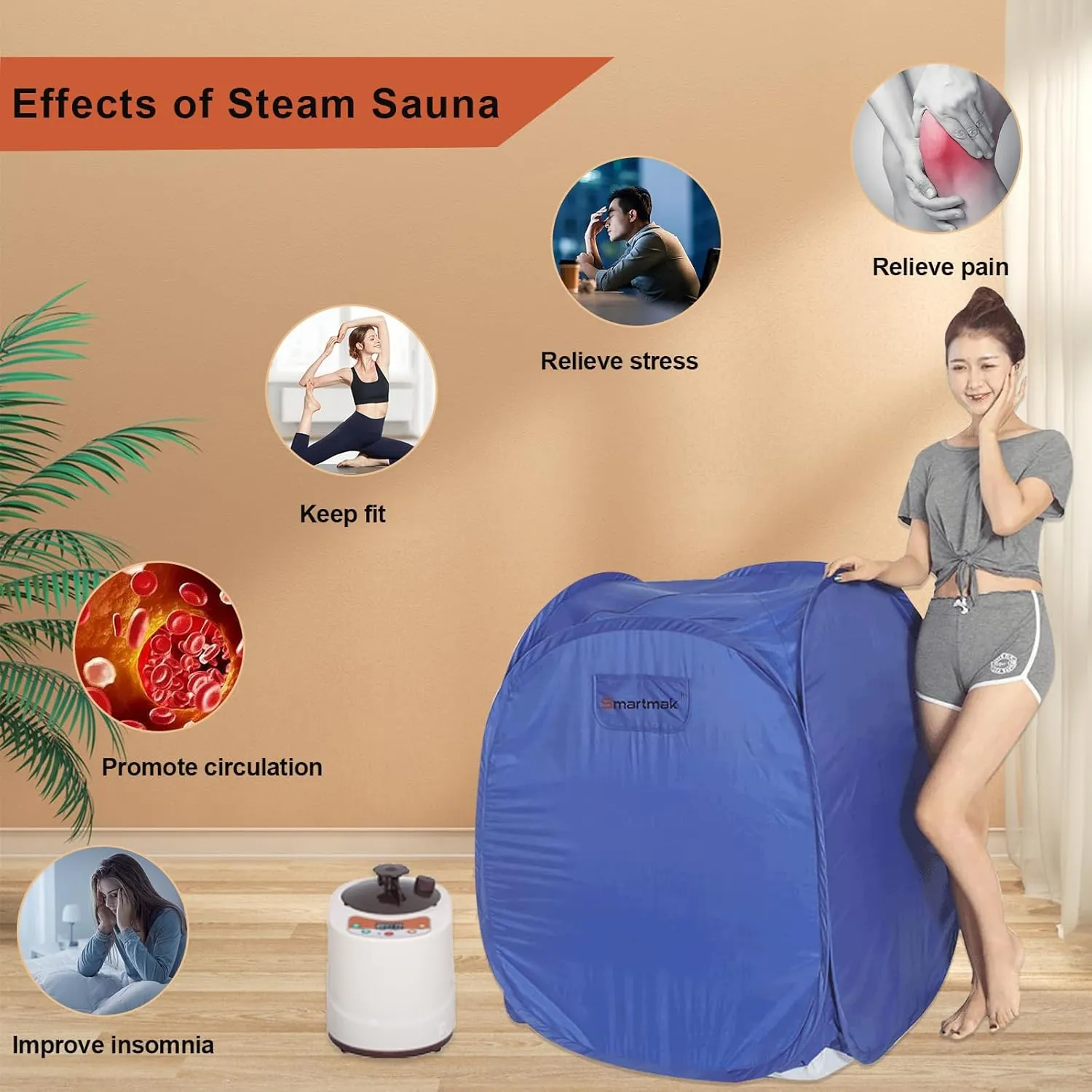 Smartmak Portable Steam Sauna, Upgrade 2L Steam Generator, Foldable Tent, One Person Full Body Home Spa for Detox Therapy-Blue