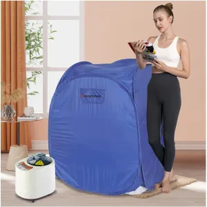 Smartmak Portable Steam Sauna, Upgrade 2L Steam Generator, Foldable Tent, One Person Full Body Home Spa for Detox Therapy-Blue