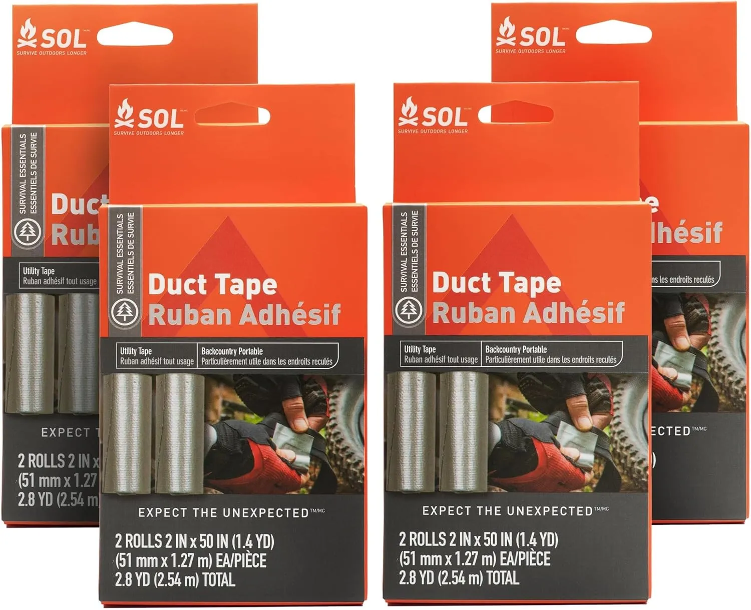 S.O.L. Survive Outdoors Longer 2 x 50 Inch Duct Tape, 2 Count (Pack of 4)