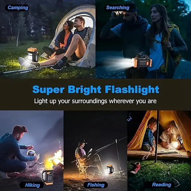 Solar Powered Tactical LED Camping Light - 500 Lumens USB Rechargeable Flashlight, Water Repellent, Long-Range, Multi-Function Outdoor Torch for Outdoor Camping