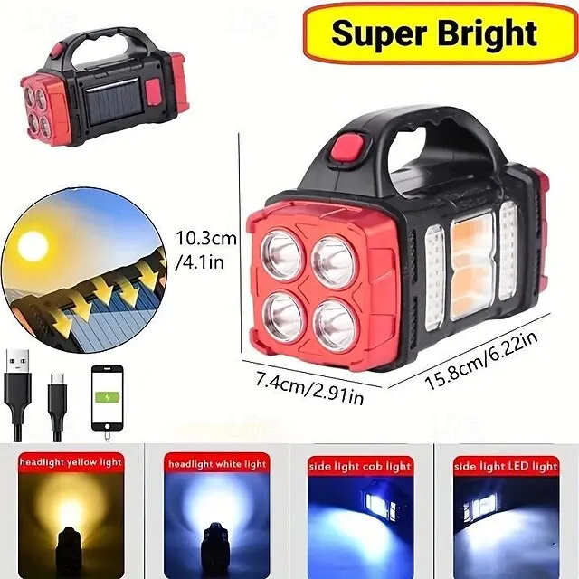 Solar Powered Tactical LED Camping Light - 500 Lumens USB Rechargeable Flashlight, Water Repellent, Long-Range, Multi-Function Outdoor Torch for Outdoor Camping