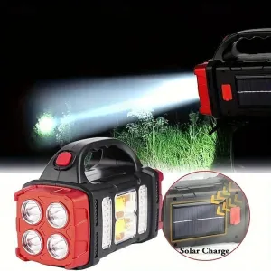 Solar Powered Tactical LED Camping Light - 500 Lumens USB Rechargeable Flashlight, Water Repellent, Long-Range, Multi-Function Outdoor Torch for Outdoor Camping