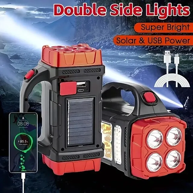 Solar Powered Tactical LED Camping Light - 500 Lumens USB Rechargeable Flashlight, Water Repellent, Long-Range, Multi-Function Outdoor Torch for Outdoor Camping