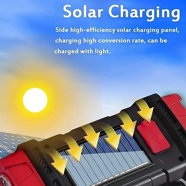 Solar Powered Tactical LED Camping Light - 500 Lumens USB Rechargeable Flashlight, Water Repellent, Long-Range, Multi-Function Outdoor Torch for Outdoor Camping