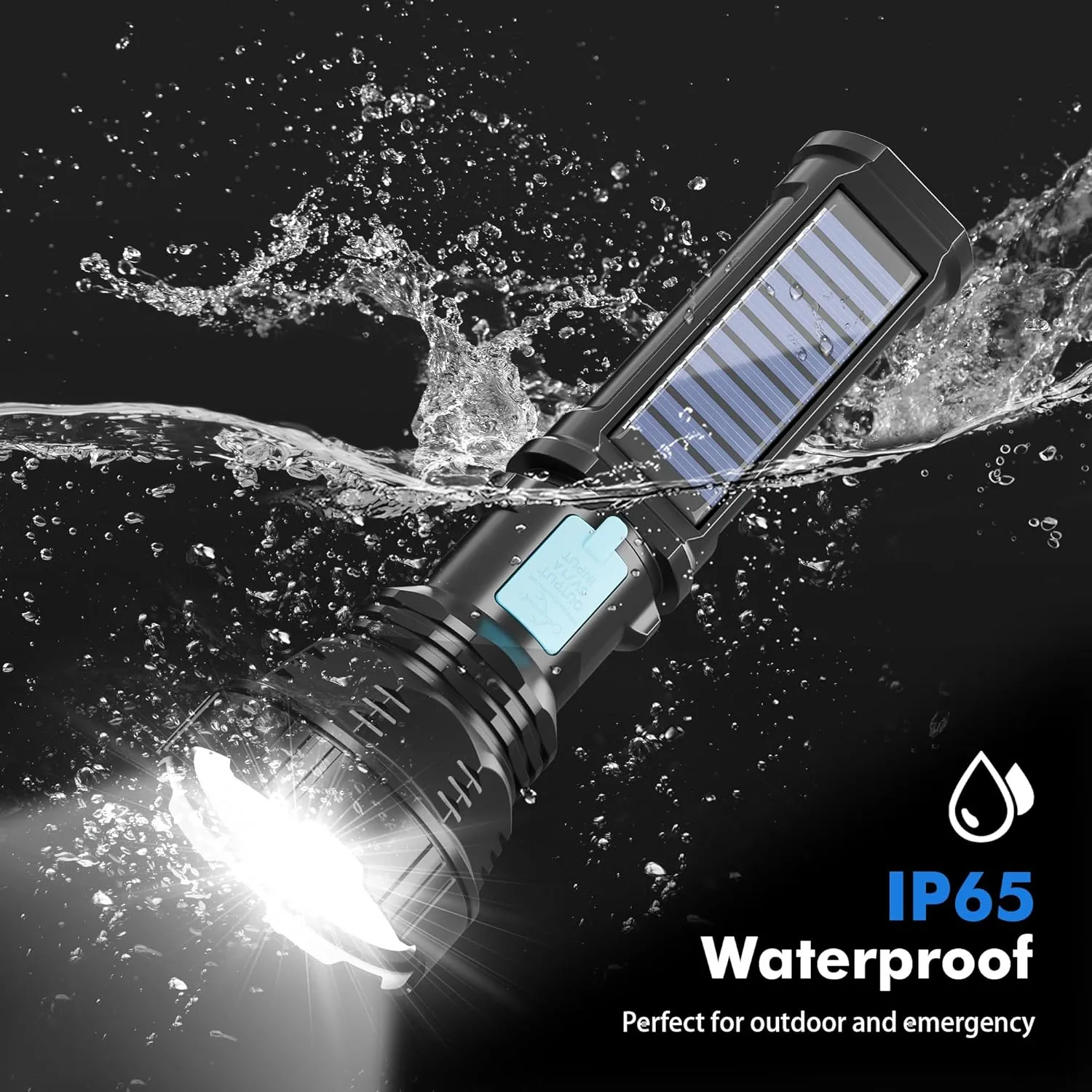 Solar/Rechargeable LED Flashlights, Multi Function Flashlight with 2000 mAh Battery, Emergency Strobe Light, Waterproof, Fast USB Charging, Survival Gear and Supplies for Camping, 4 Pack