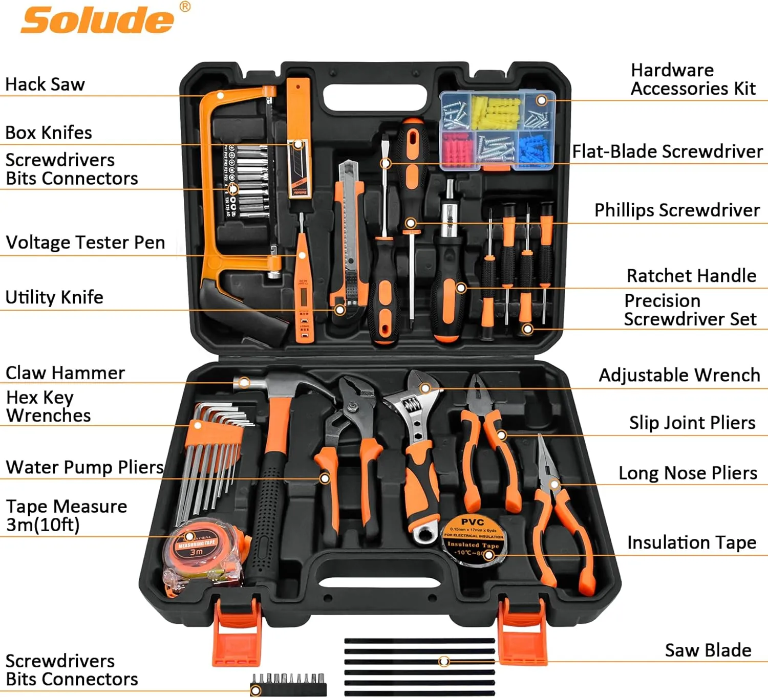 SOLUDE Tool Set,148-Piece Home Repair Tool Kit for Men Women College Students,Household Basic Hand Tool Sets with Case for Home Maintenance and DIY Projects