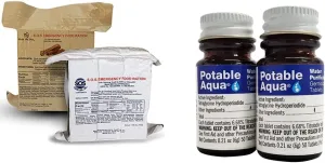 S.O.S. Rations Emergency 3600 Calorie Food Bar (2 Pack)   Potable Aqua Water Purification Tablets (100 Count)