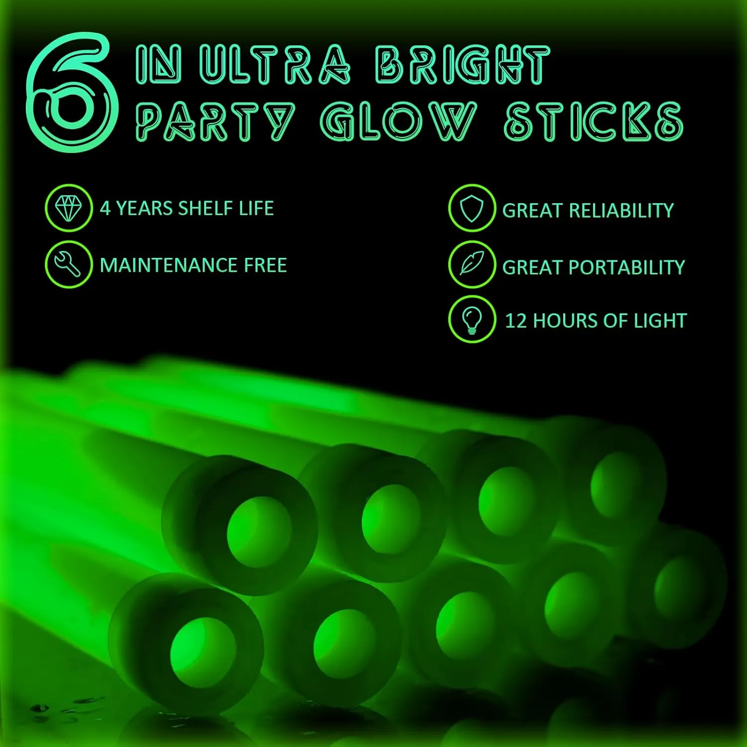 Sotiff Bright 6 Inch Large Glow Sticks Bulk Green Emergency Glow in The Dark Sticks with 12 Hour Duration for Camping Hiking Outdoor Parties Activities Survival Storms Blackouts(96 Pcs)